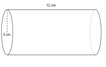 Sylinder med radius 3 cm og høyde 12 cm.